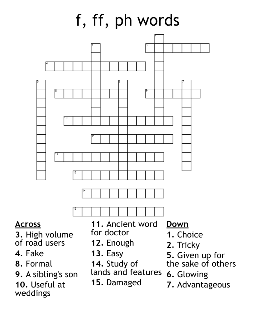 f, ff, ph words Crossword