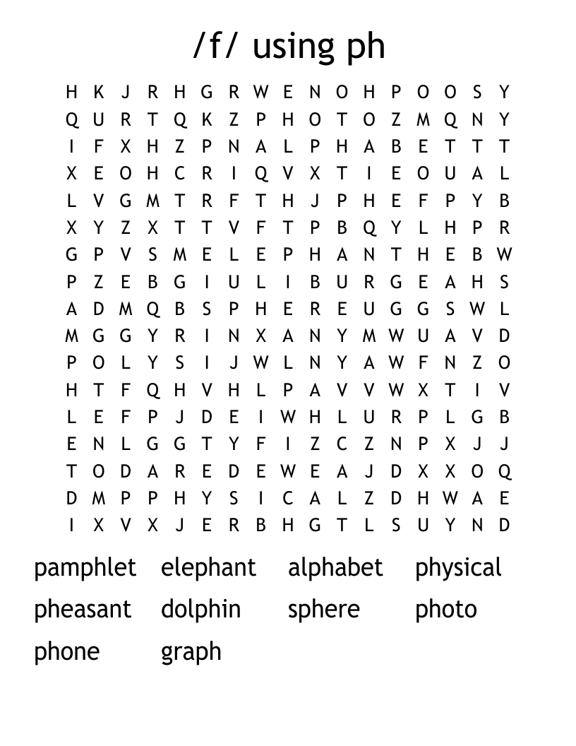 /f/ using ph Word Search