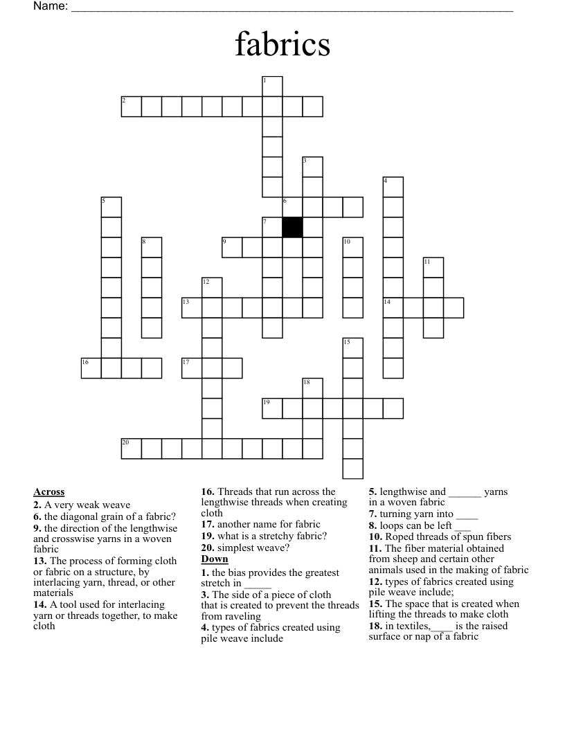 fabrics Crossword
