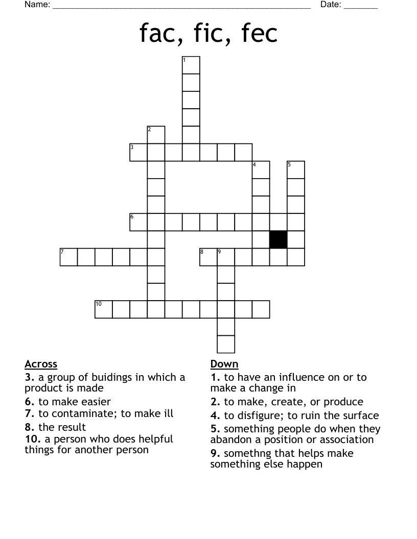 fac, fic, fec Crossword