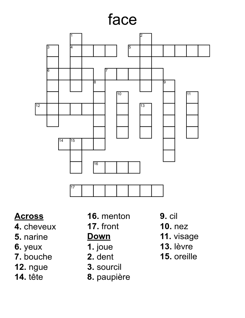 face Crossword