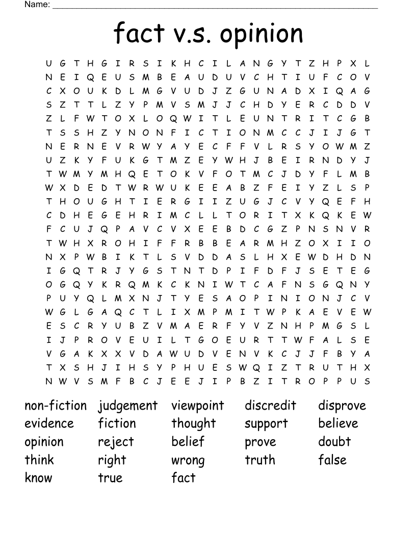 fact v.s. opinion Word Search