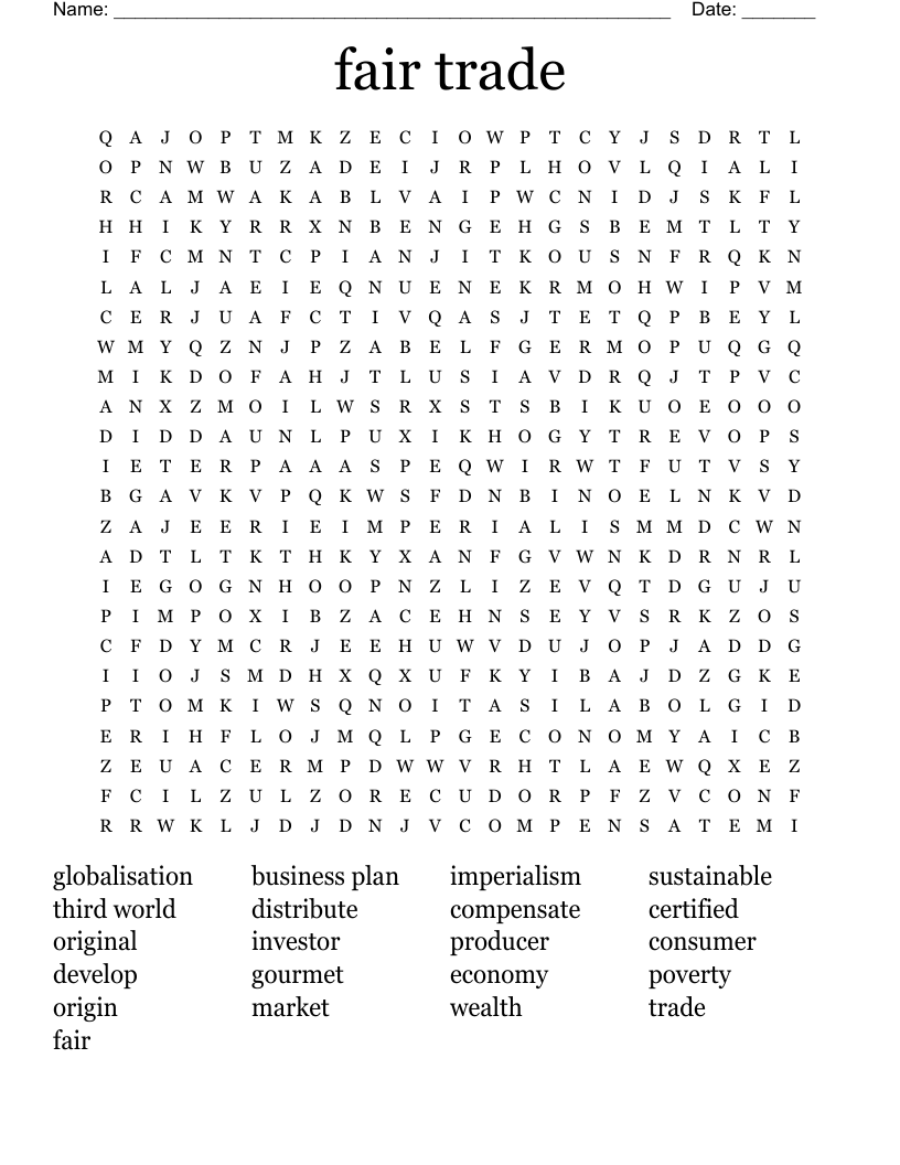 fair trade  Word Search