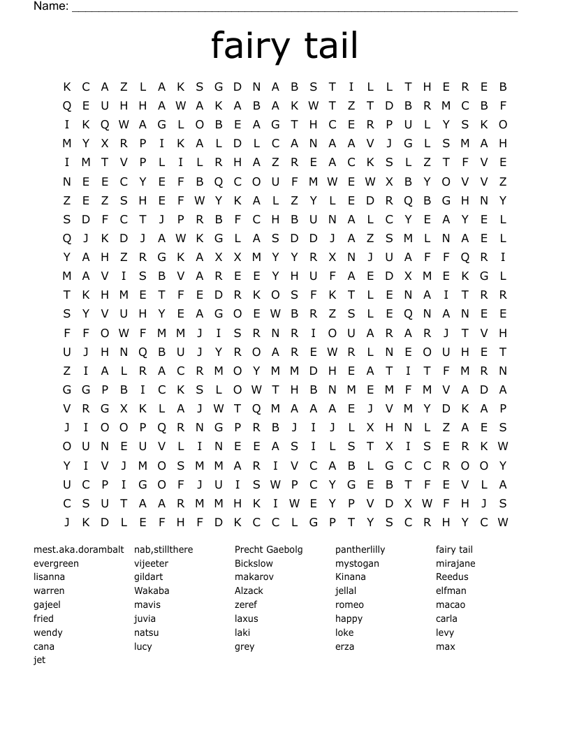 fairy tail Word Search
