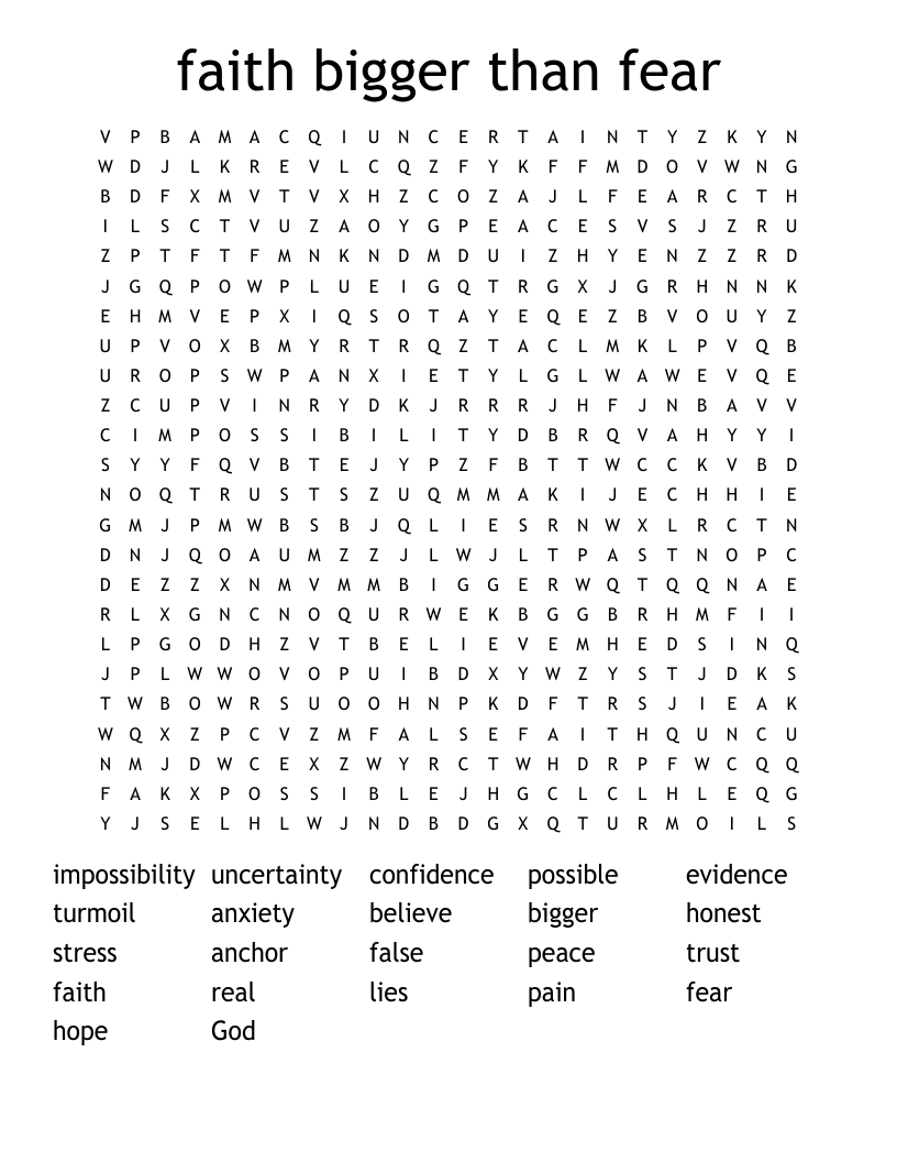 faith bigger than fear Word Search