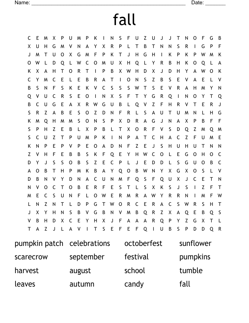 fall Word Search