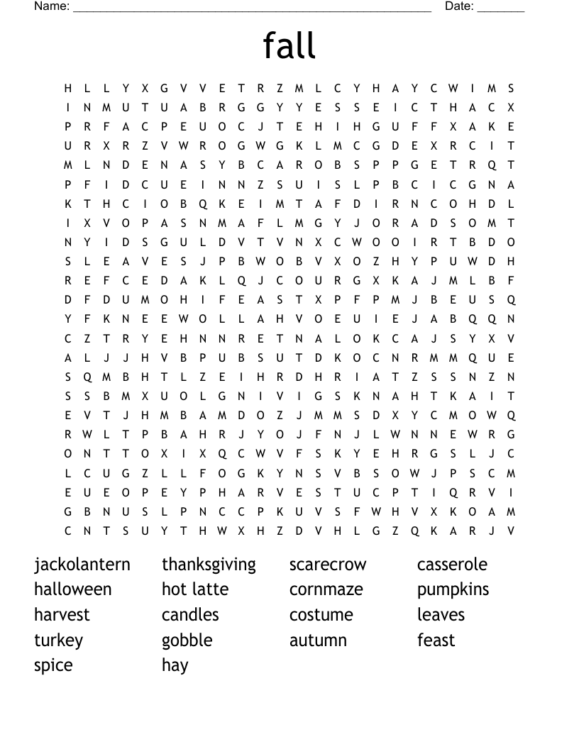 fall Word Search