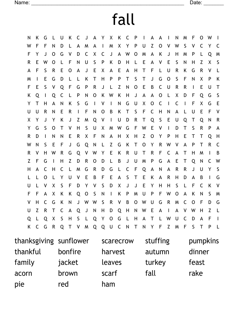 fall Word Search