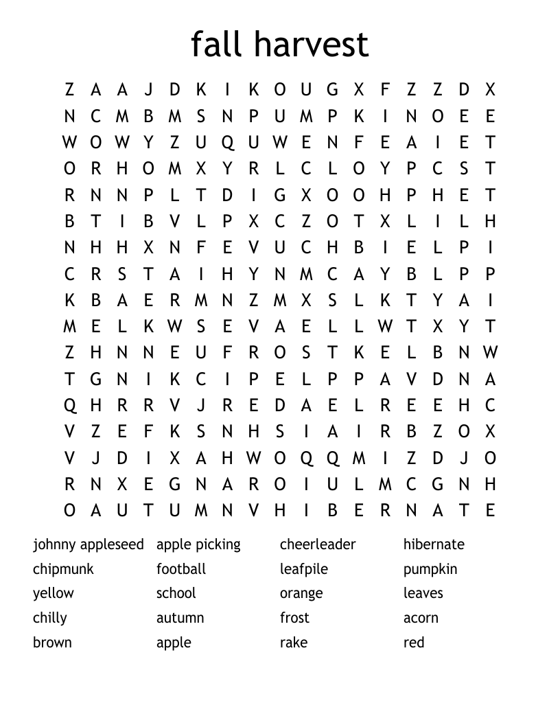 fall harvest Word Search