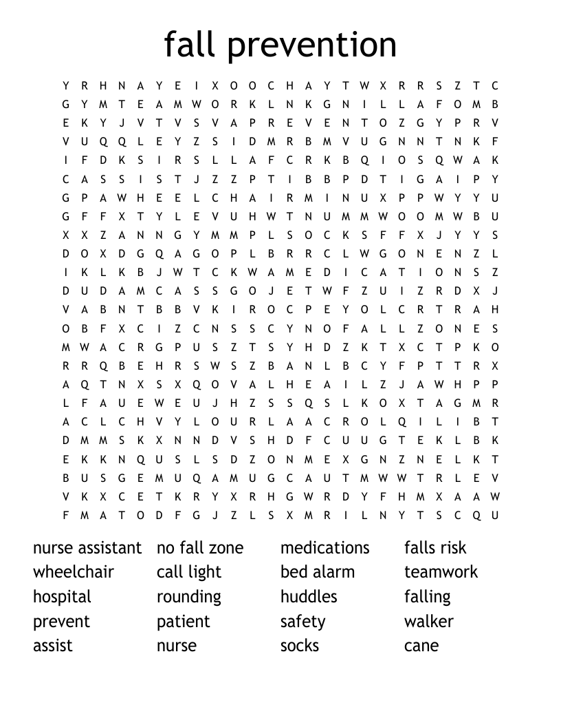 fall prevention Word Search