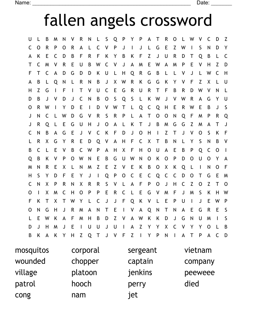 fallen angels crossword Word Search