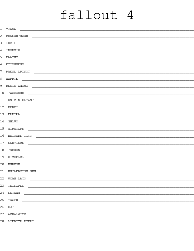 fallout 4 Word Scramble