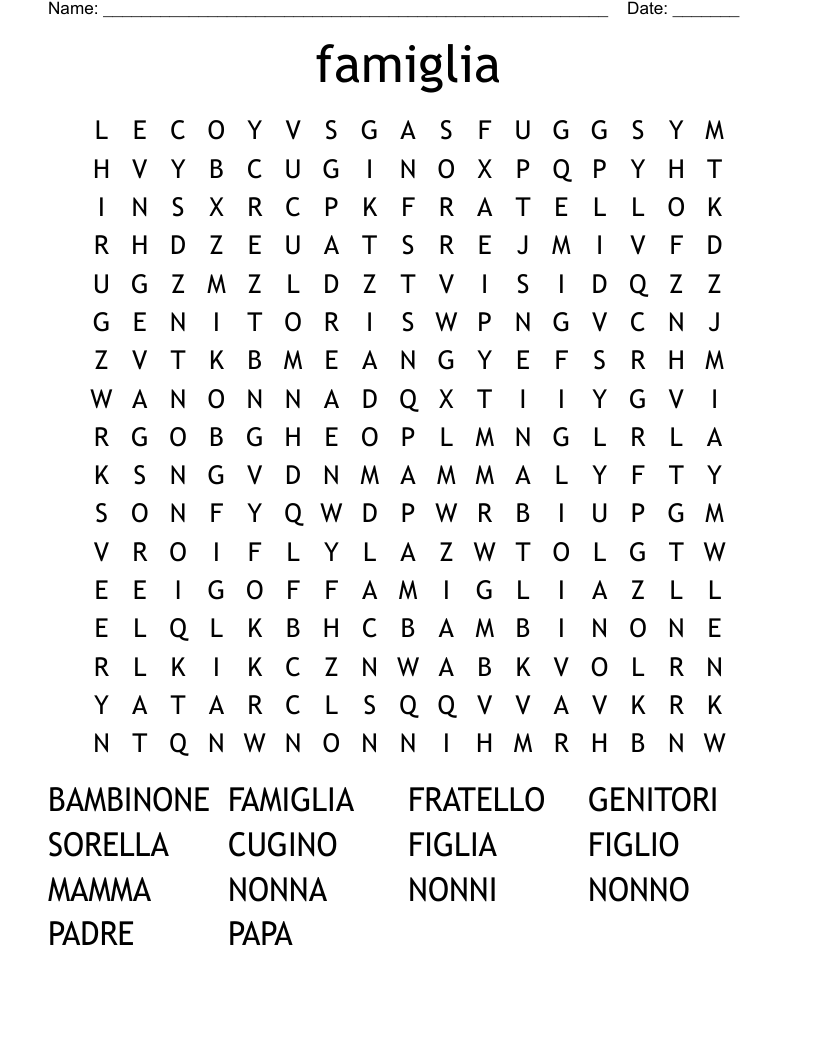 famiglia Word Search