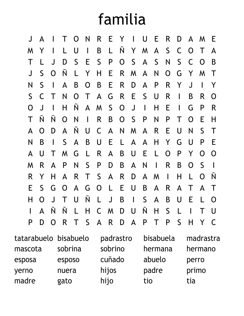 familia Word Search