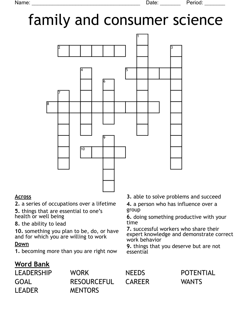family and consumer science  Crossword