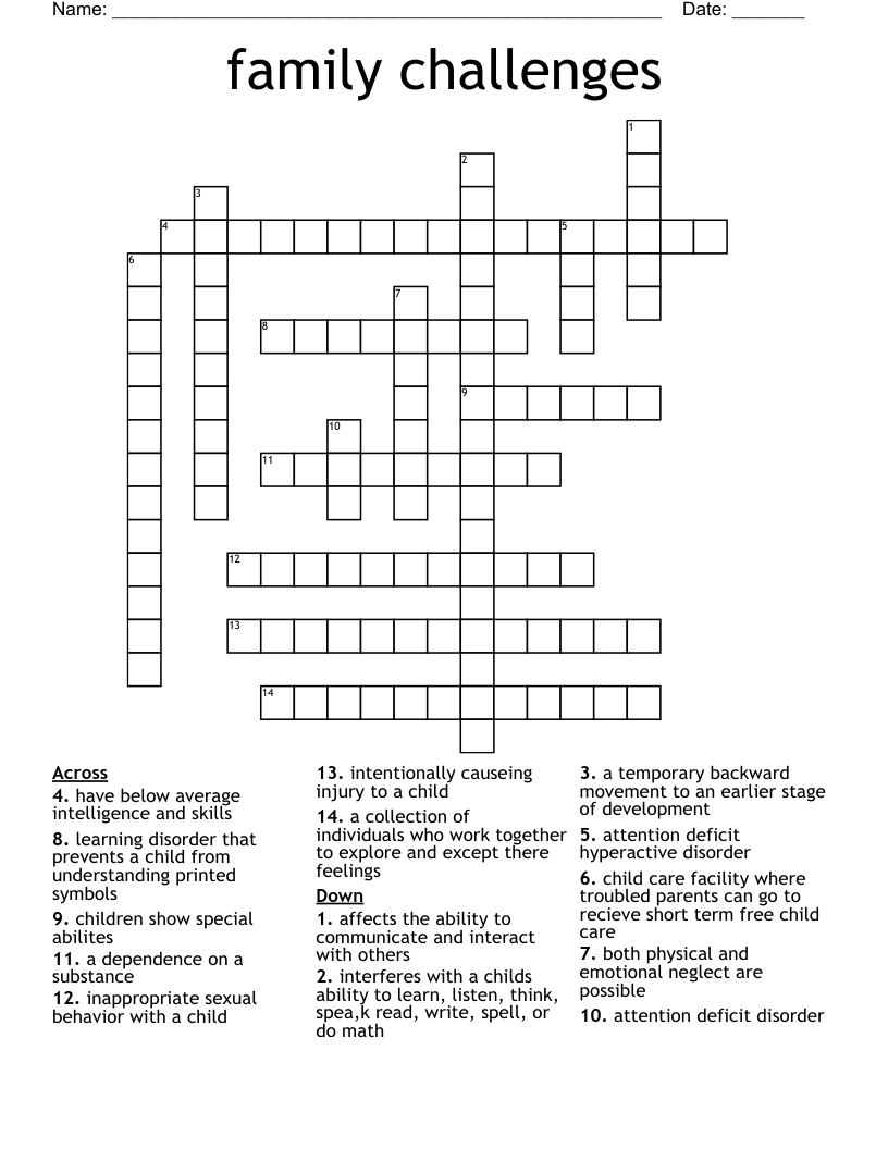 family challenges Crossword