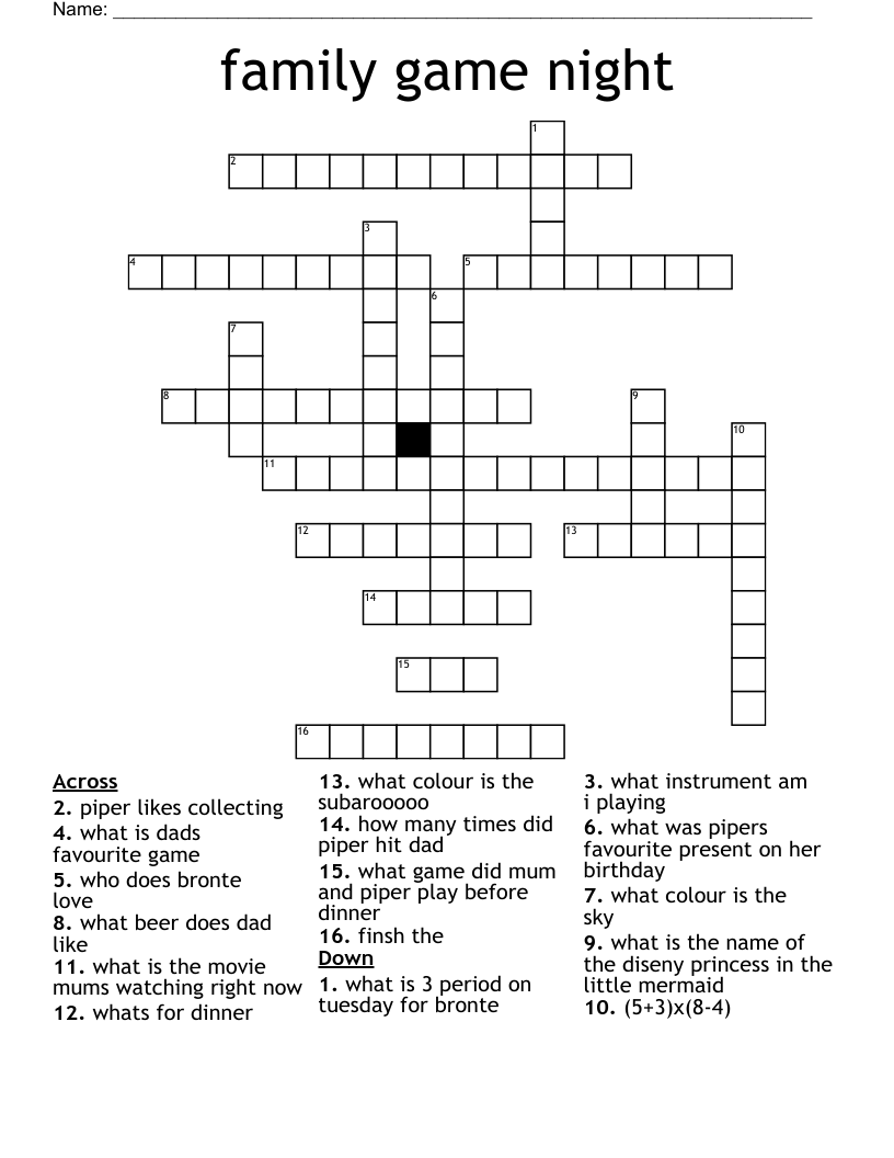 family game night Crossword