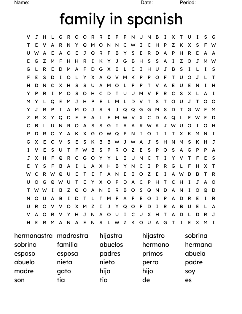 family in spanish  Word Search