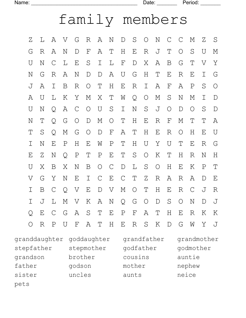family members Word Search