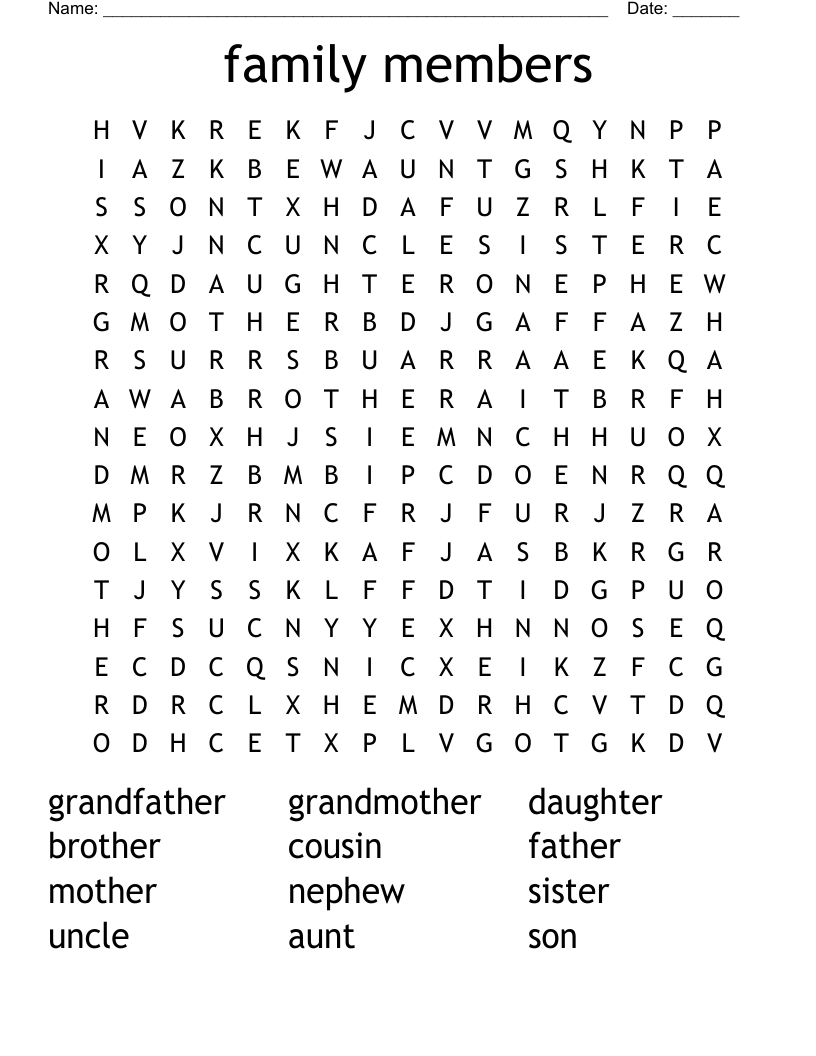 family members Word Search