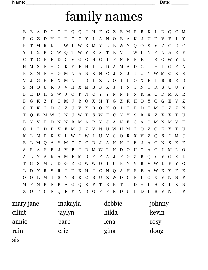 family names Word Search