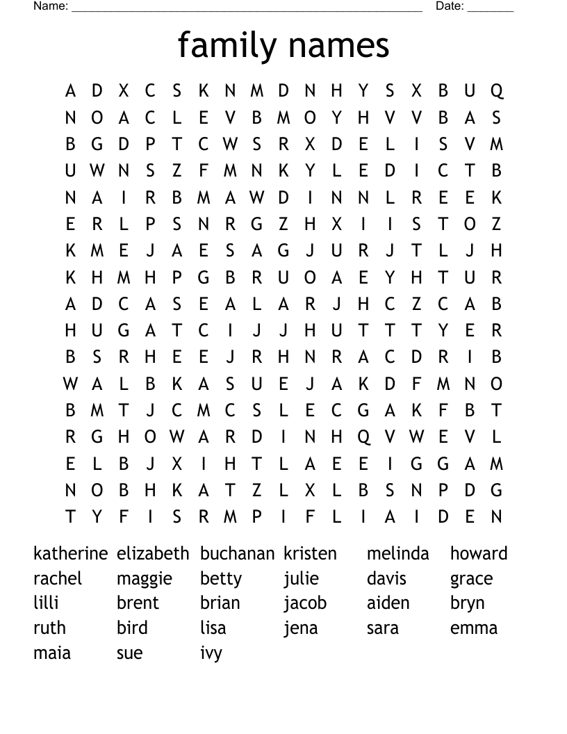 family names Word Search