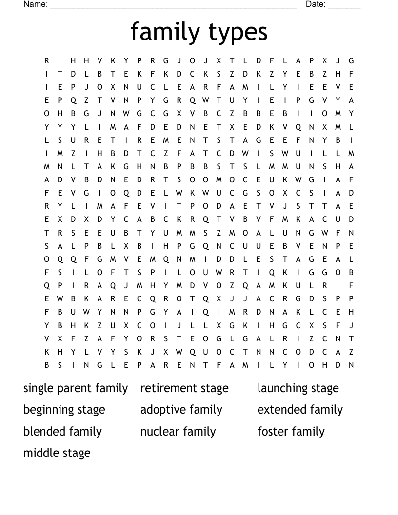 family types  Word Search
