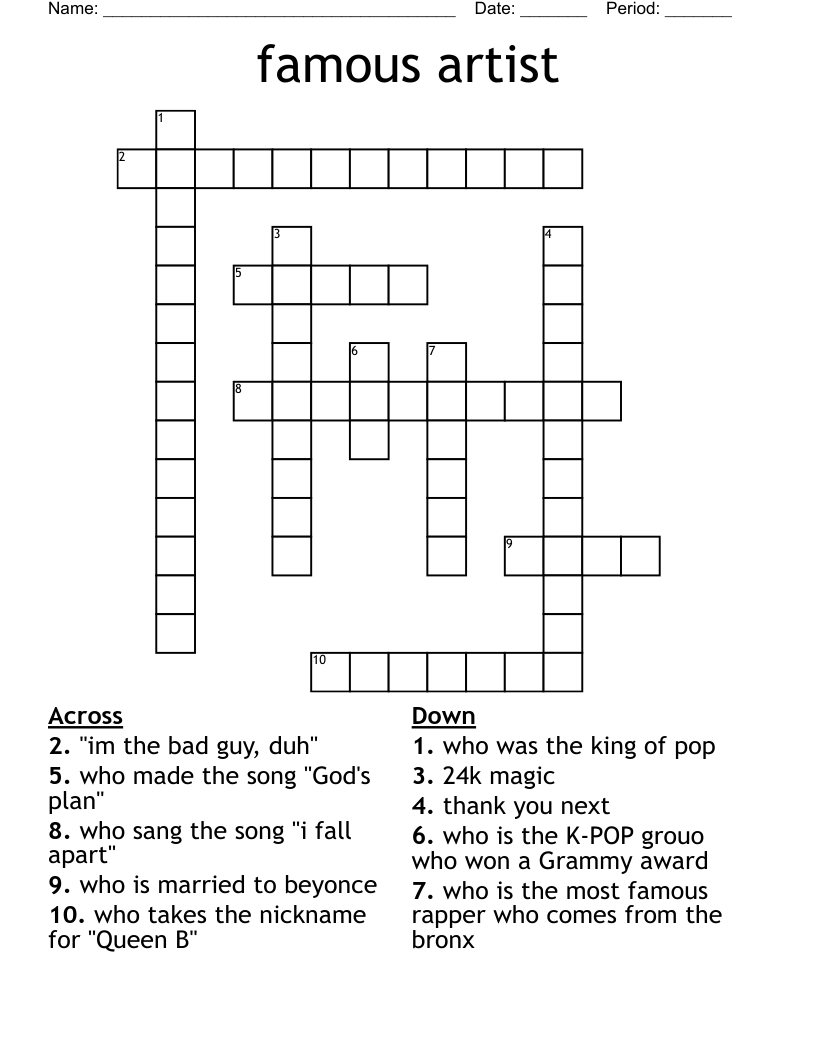 famous artist Crossword