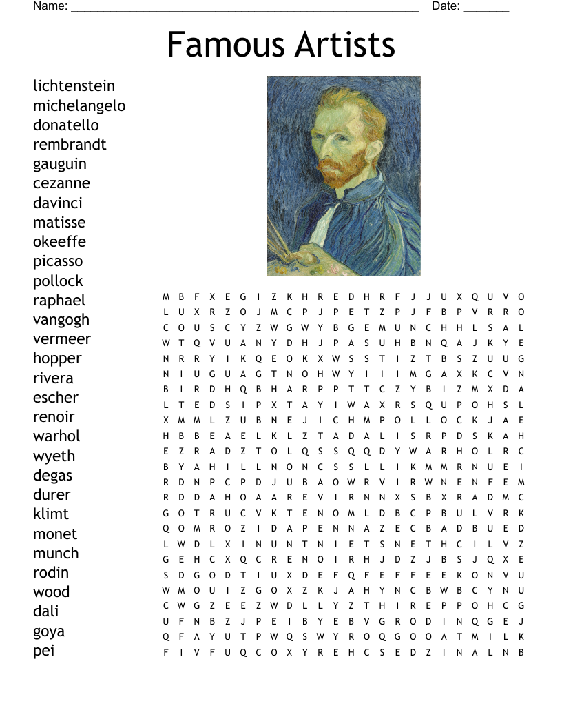 Famous Artists Word Search