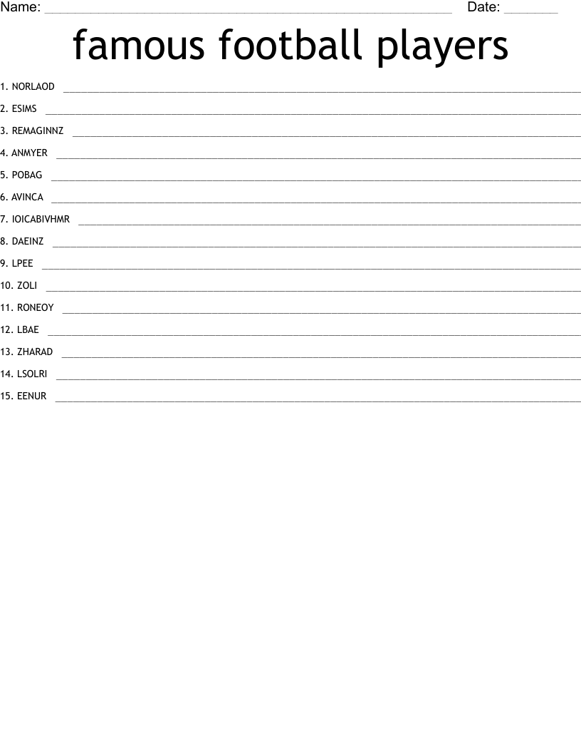 famous football players Word Scramble