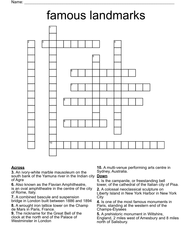 famous landmarks Crossword