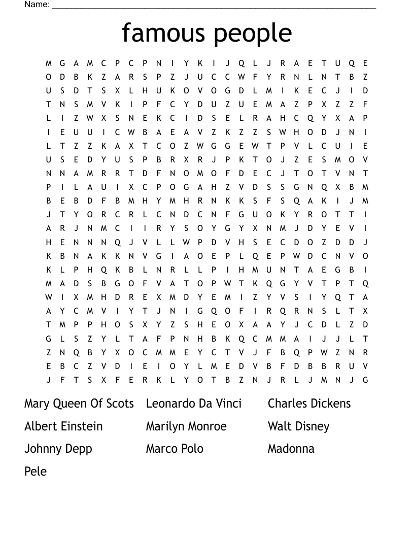 famous people Word Search