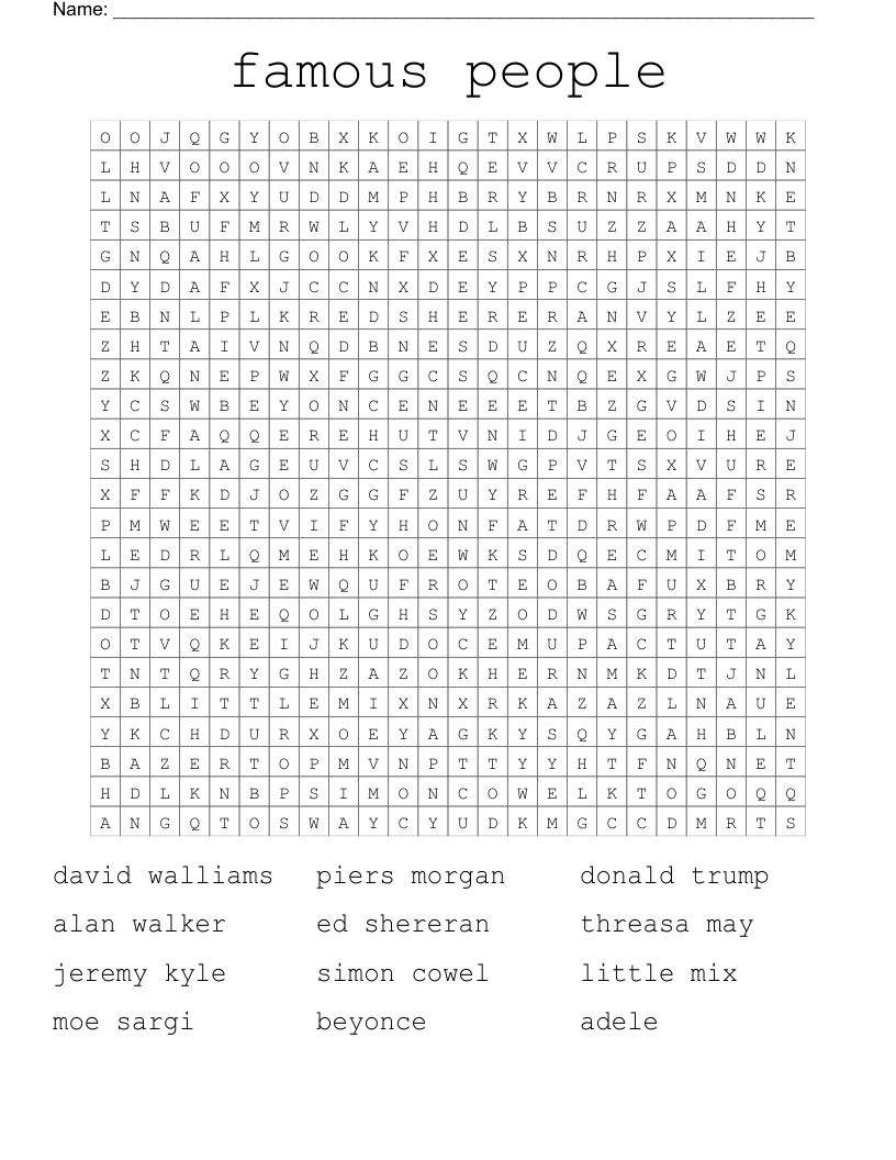 famous people  Word Search