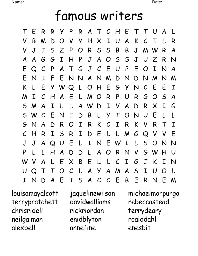 famous writers Word Search