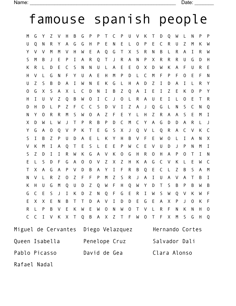 famouse spanish people  Word Search