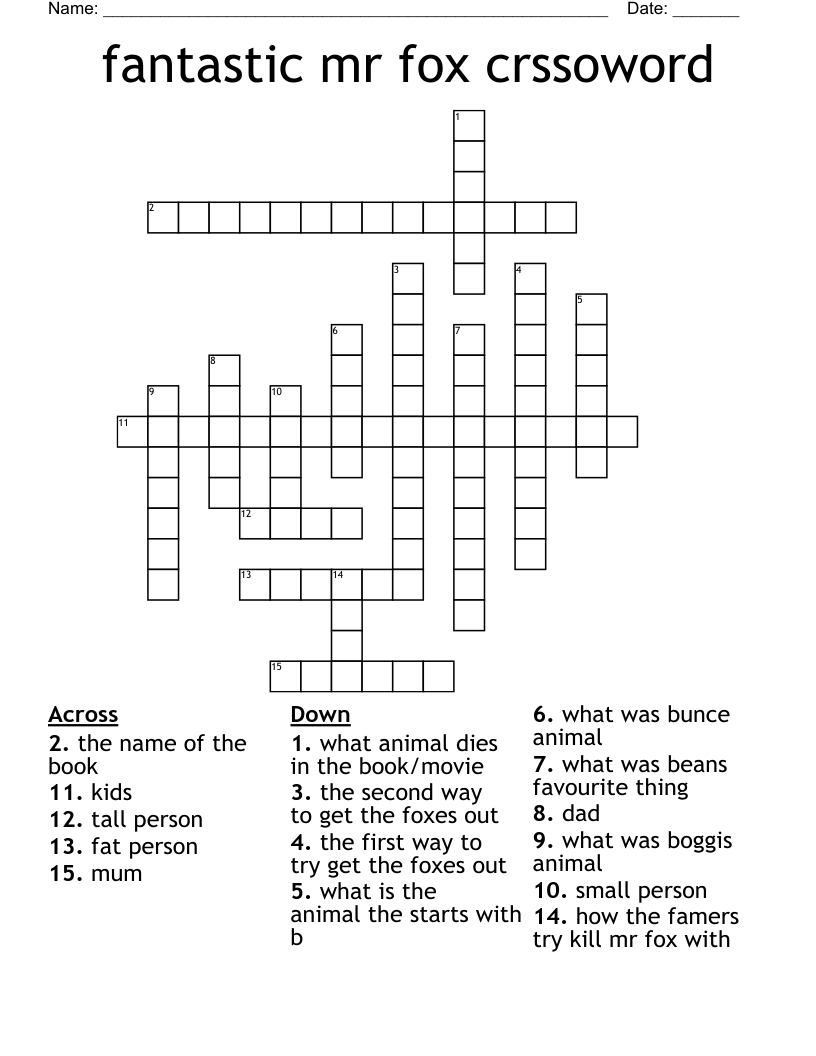 fantastic mr fox crssoword Crossword