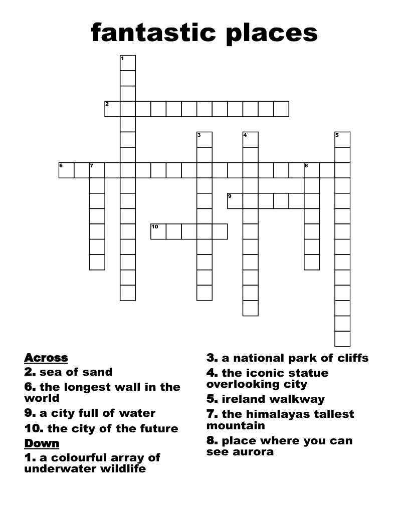 fantastic places Crossword