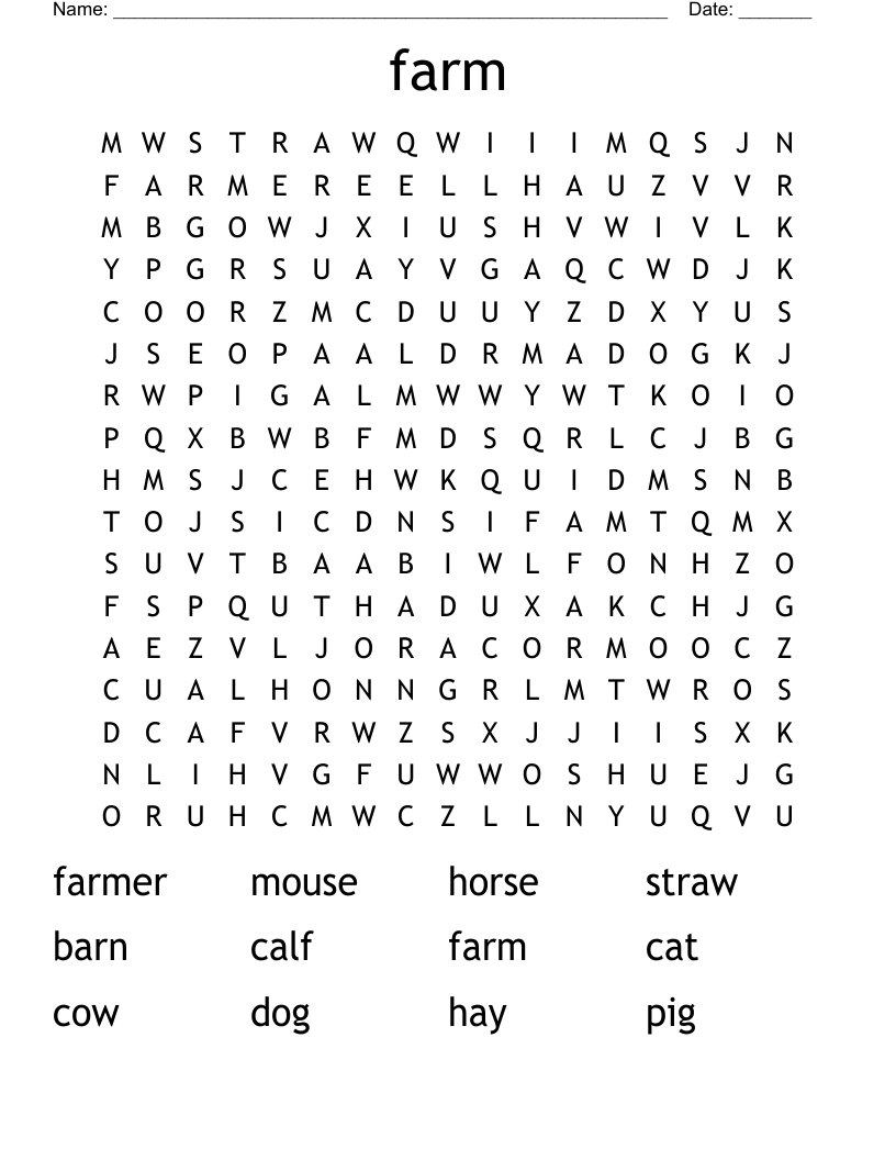 farm Word Search