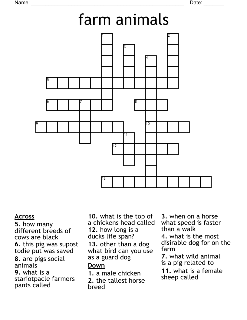 farm animals  Crossword