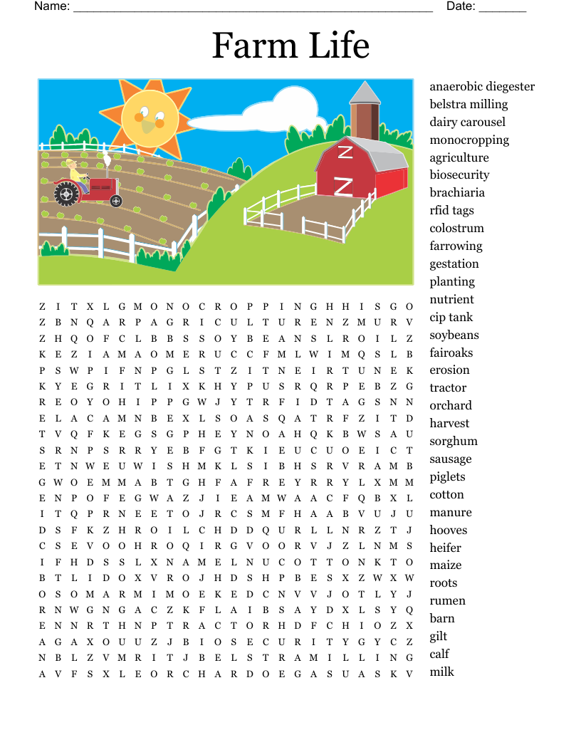 Farm Life Word Search