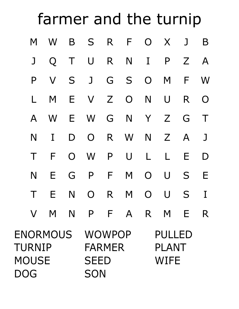 farmer and the turnip Word Search