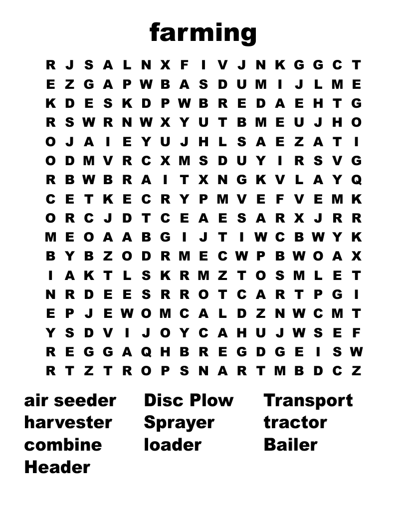 farming Word Search