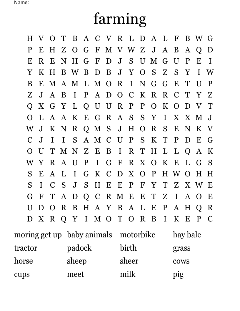 farming Word Search