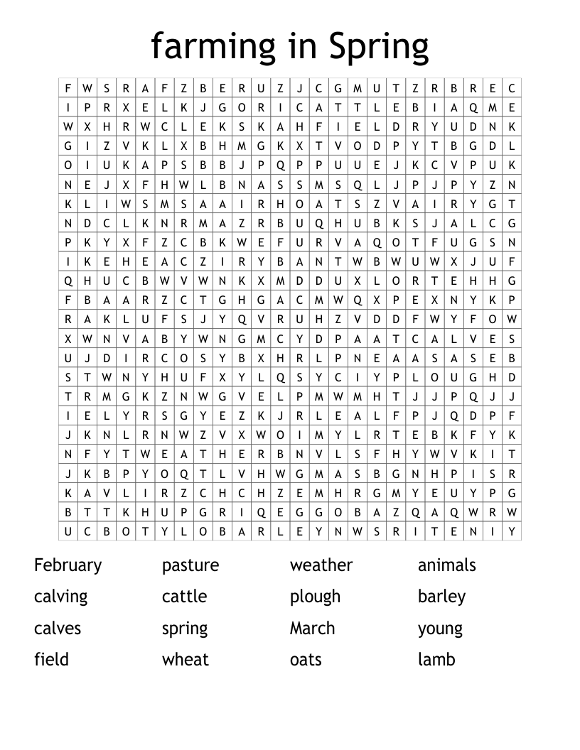 farming in Spring Word Search