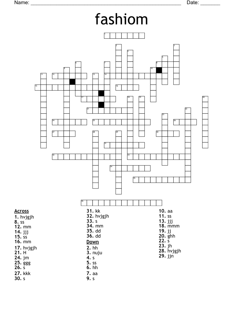 fashiom Crossword