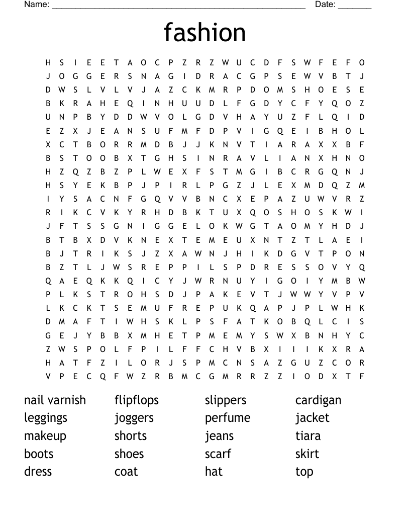 fashion Word Search
