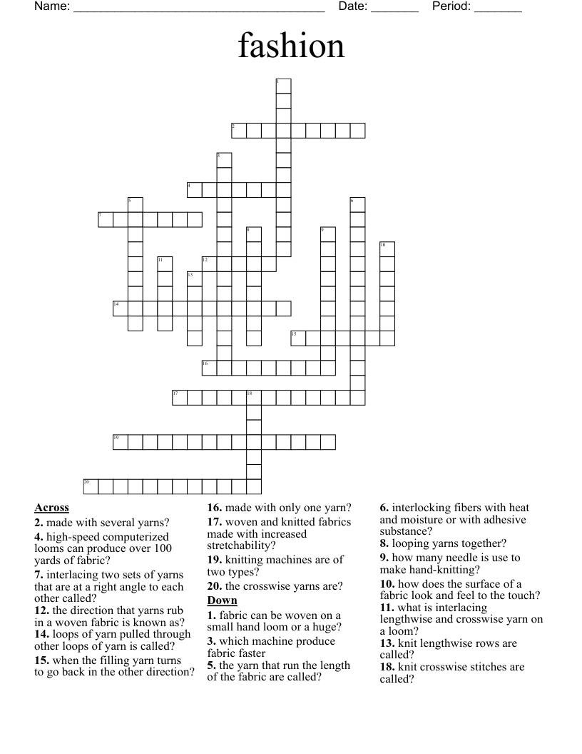 fashion Crossword