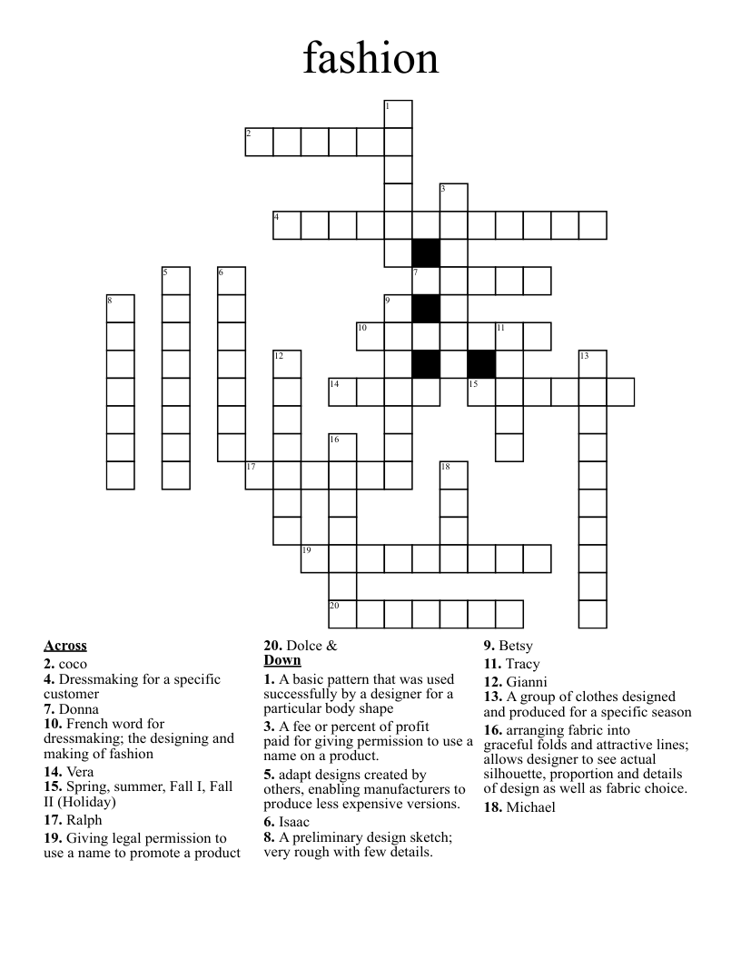fashion  Crossword