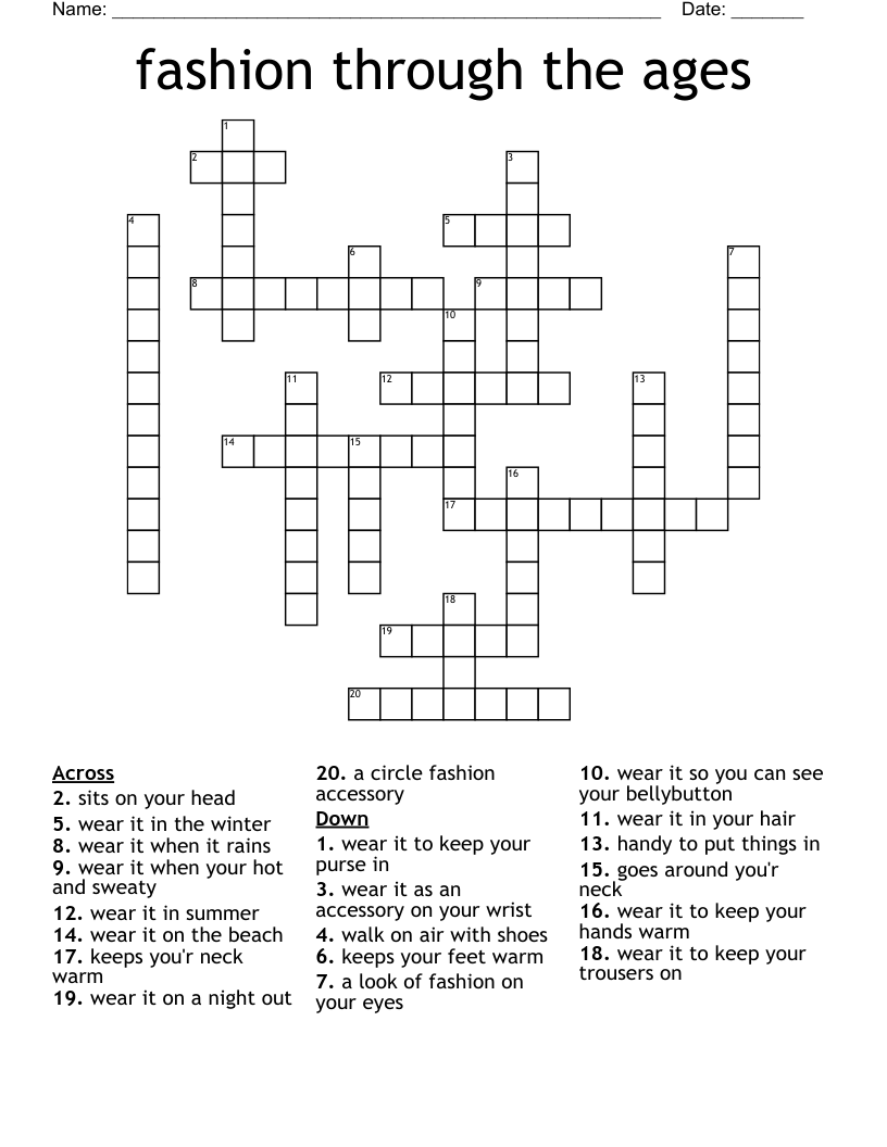 fashion through the ages  Crossword