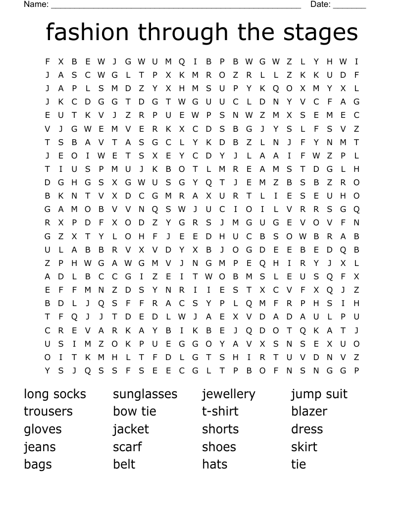 fashion through the stages  Word Search